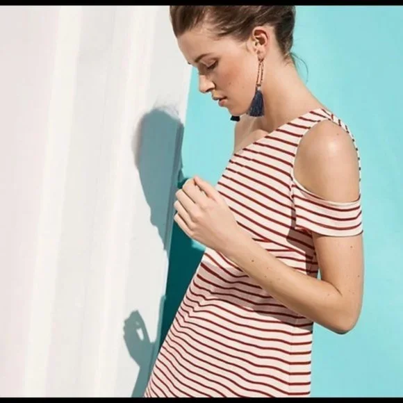 Anthro Maeve Marketa Striped One Shoulder Dress M - Picture 2 of 9